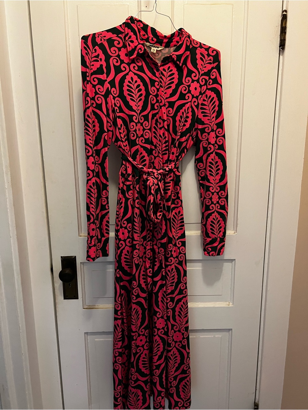 Boden Pink and Black Maxi Shirt Dress with Tie Waist